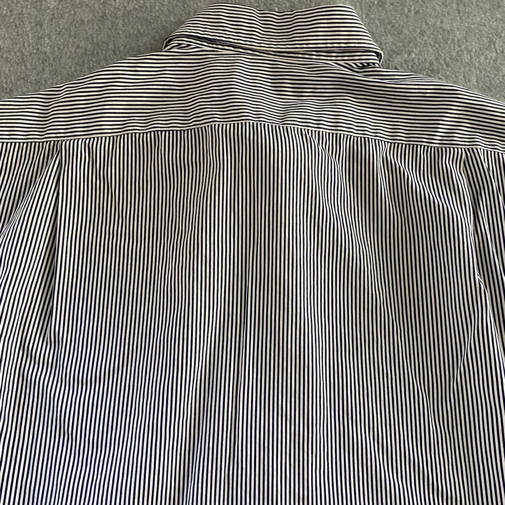Faconnable Shirt 5 16.5R Navy Stripe Button Up 100% Cotton Long Sleeve France‎ - Picture 15 of 16